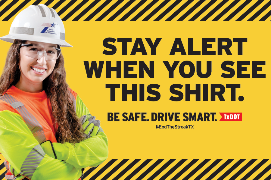 'Stay alert when you see this shirt' work zone safety message