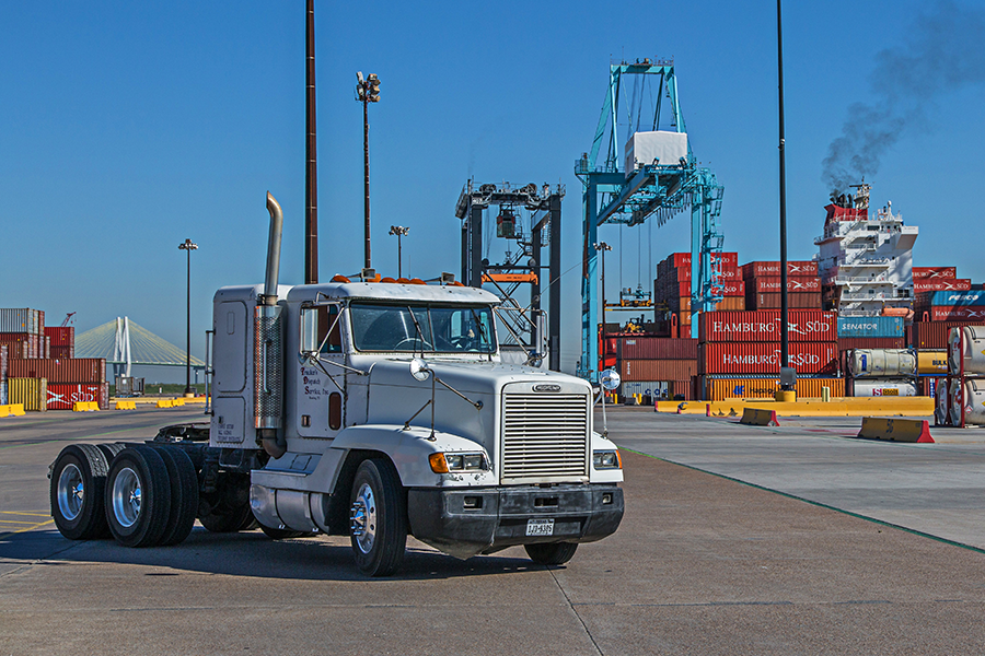 Semi truck at port authority