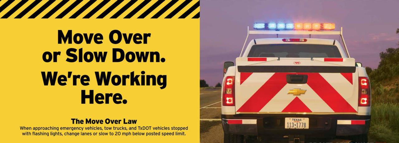 TxDOT truck with light bar: Be safe. Drive smart.