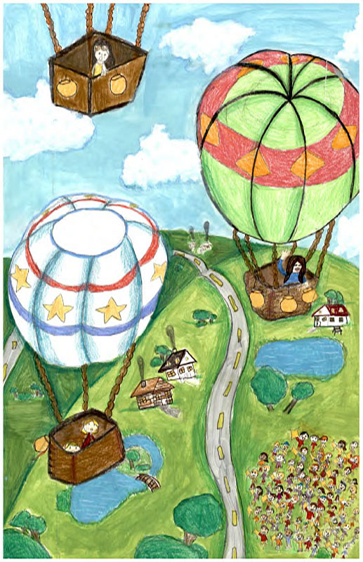 Hot air balloons above a road