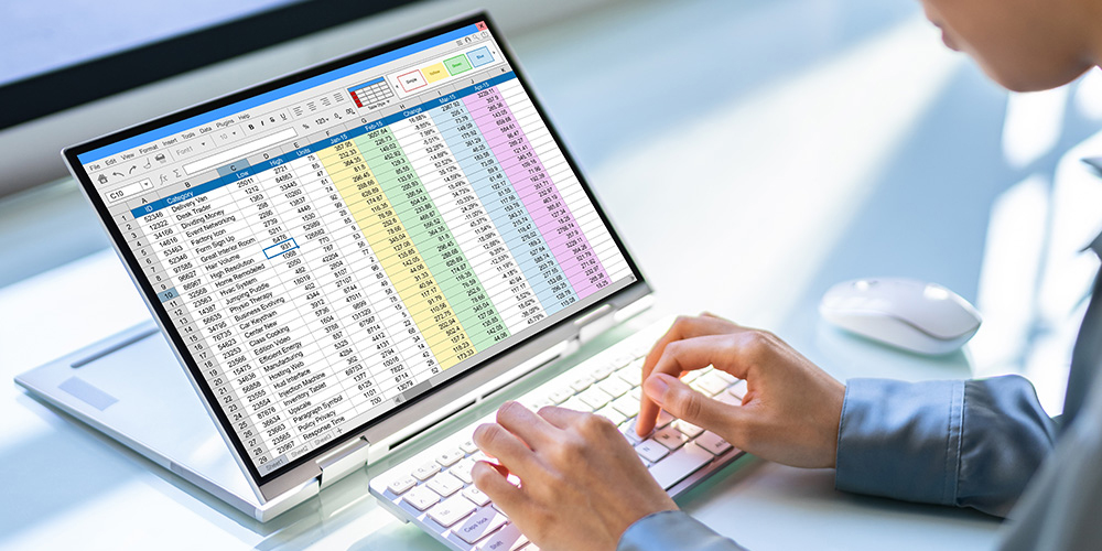Person working computer spreadsheet