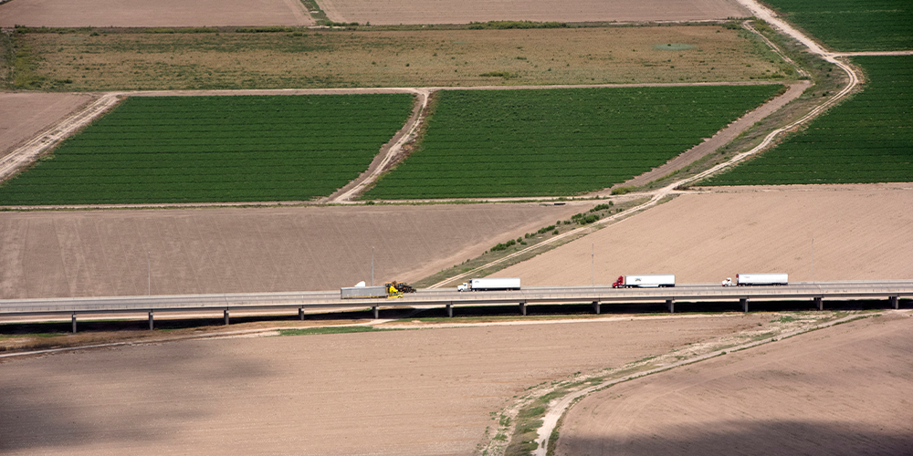 Freight trucks in rural area