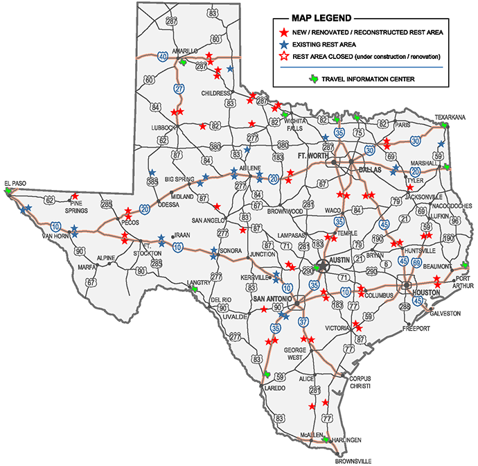 State of Texas Safety Rest Area location map