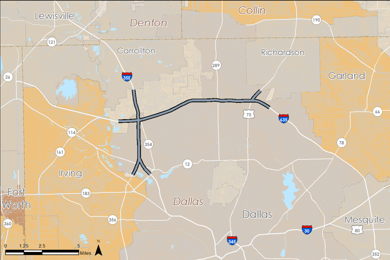 LBJ 635 Express Corridor map