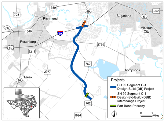 Mapa del Proyecto C-1 de Diseño y Construcción del Segmento Grand Parkway de la SH 99