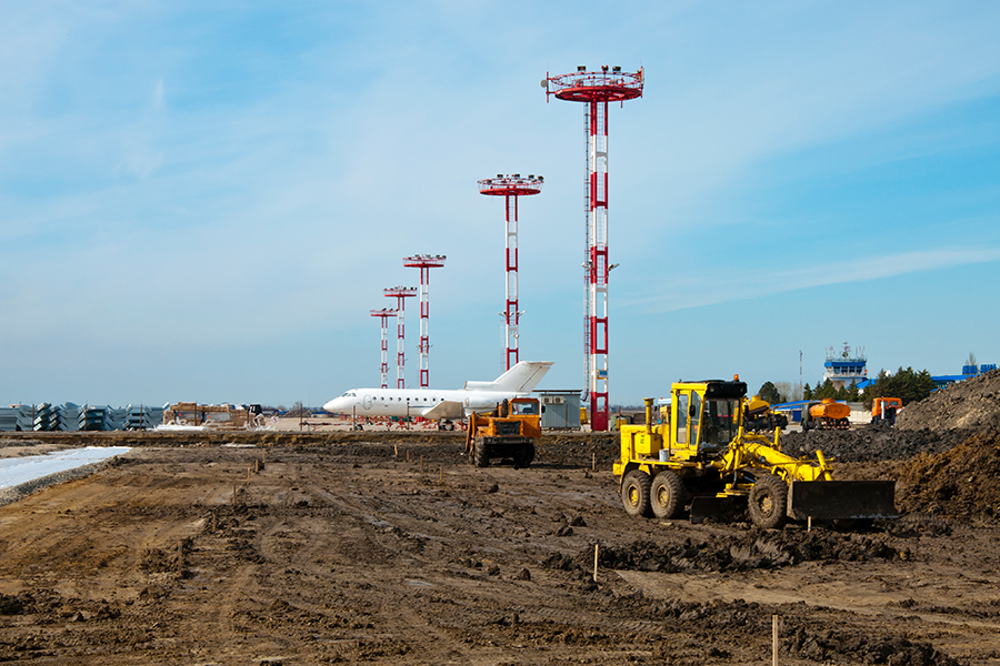 Construcción de aeropuerto con avión