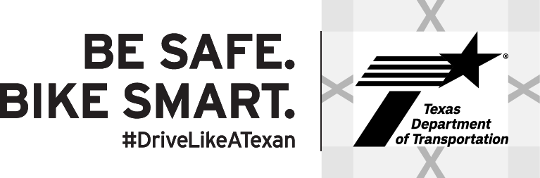 Tagline be safe bike smart, #DrivelikeATexan to the left of the TxDOT logo with appropriate clear space between the items. 