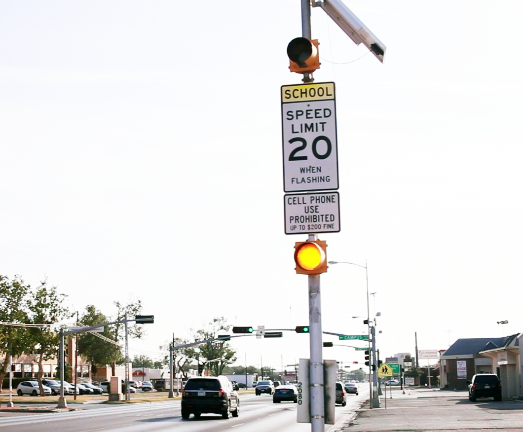 School zone sign with lights