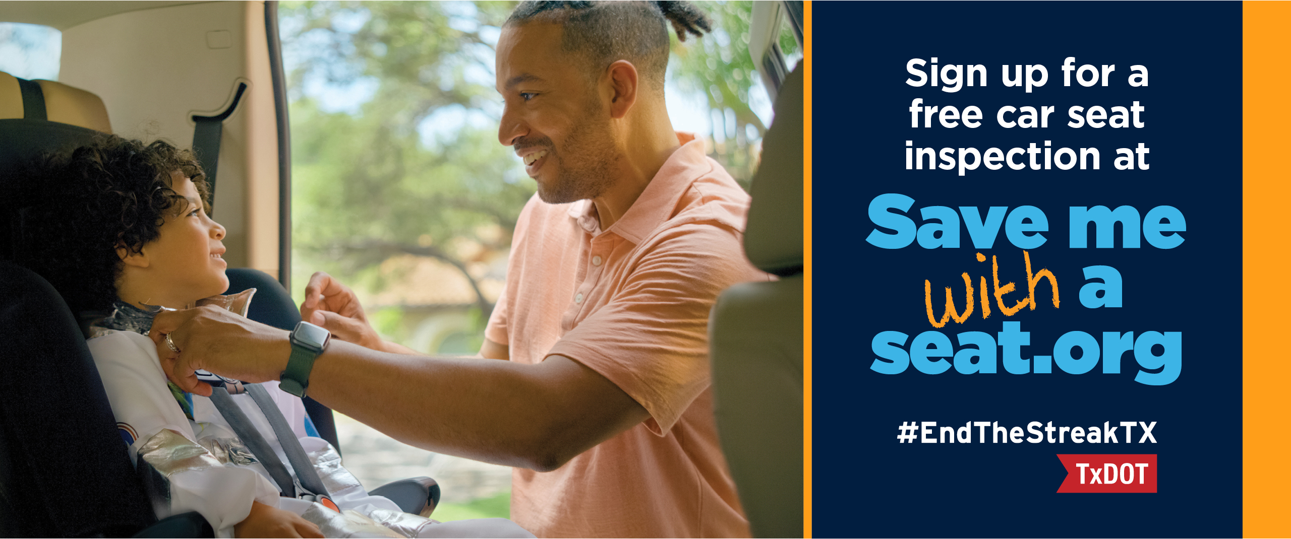 Sign up for a free car seat inspection at Save me with a seat.org