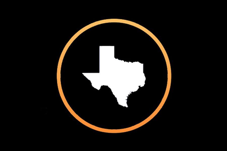 Logotipo de iWatchTexas blanco Forma de Texas Círculo Naranja