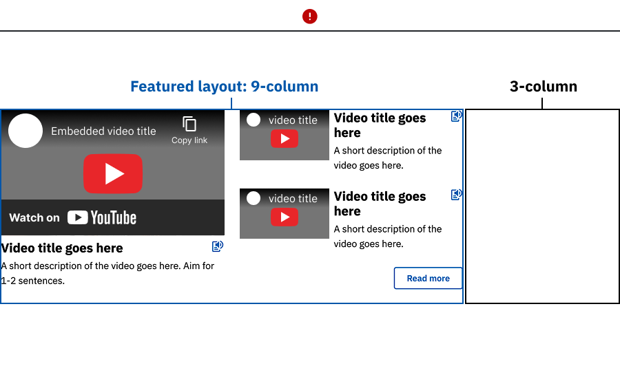 YouTube featured layout used in a narrow column configuration, leaving unused grid space and reducing visual balance.