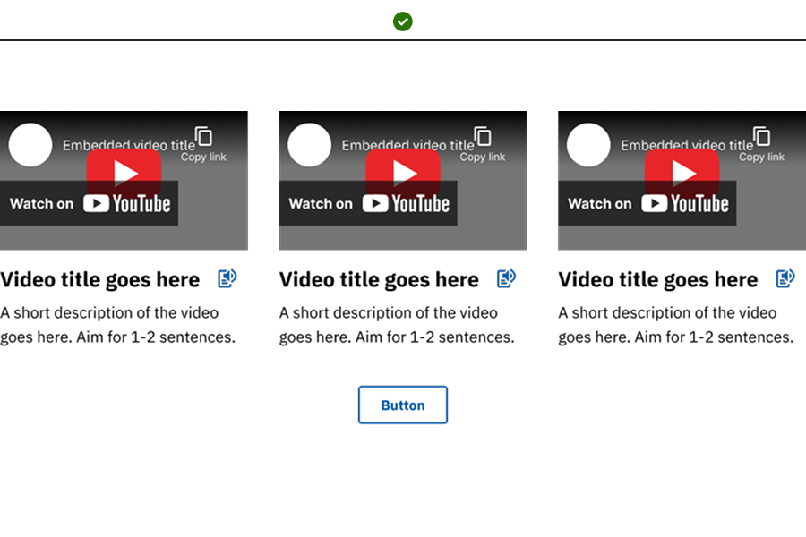 YouTube component (column layout) uses a 3‑column configuration in a wide content area to present multiple videos clearly.