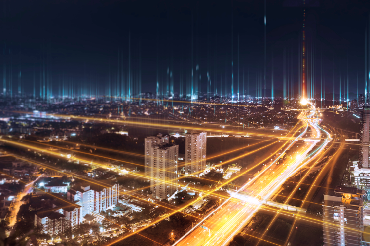 urban cityscape with traffic lights on highway