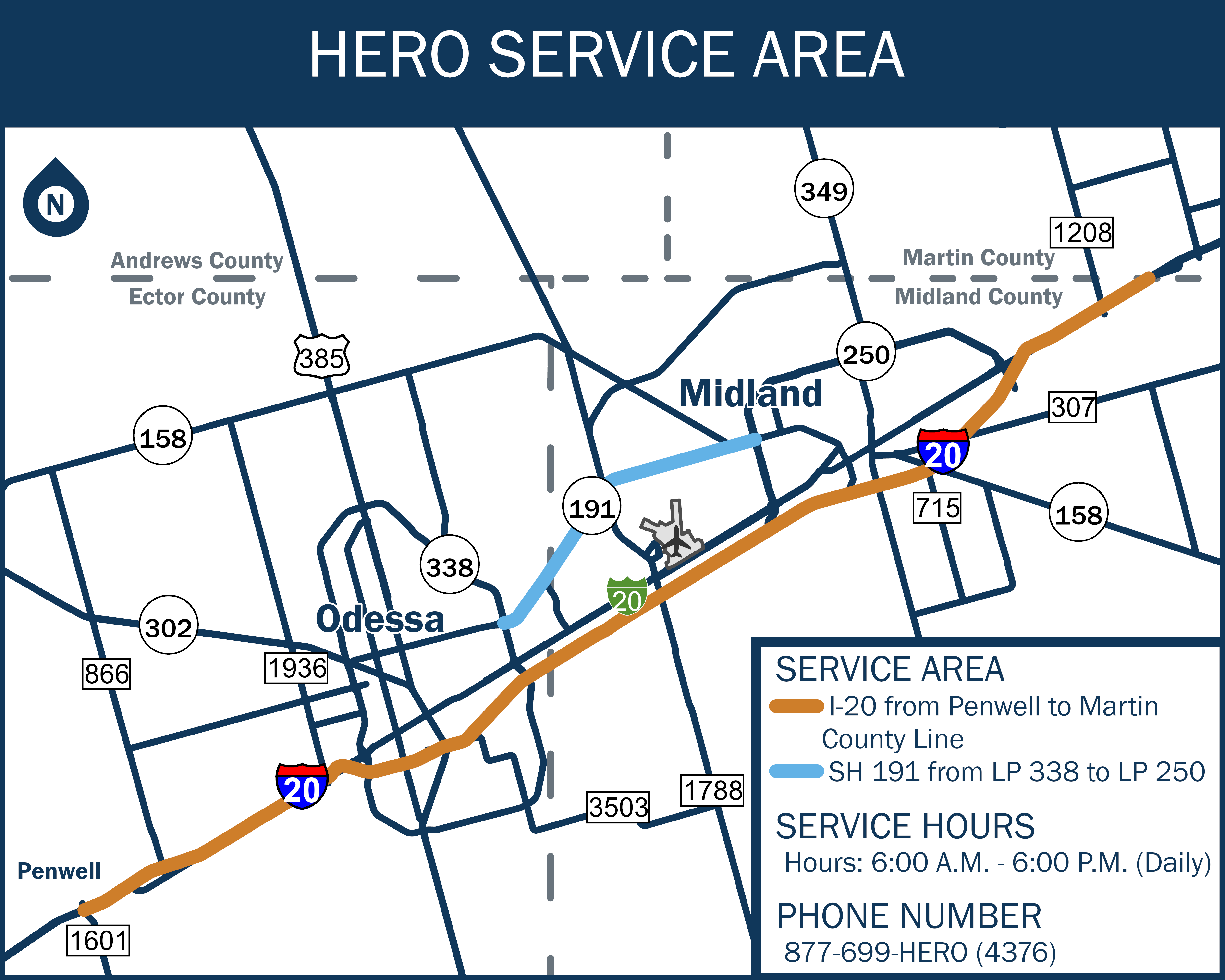 Map of HERO service area Área de servicio de HERO