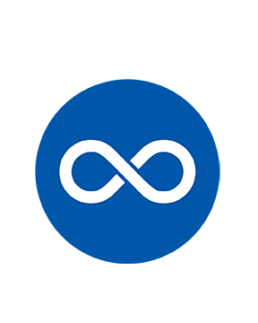 Blue circular traffic symbol displaying a white infinity-shaped loop, representing continuous flow of traffic with no stops or signal interruptions.