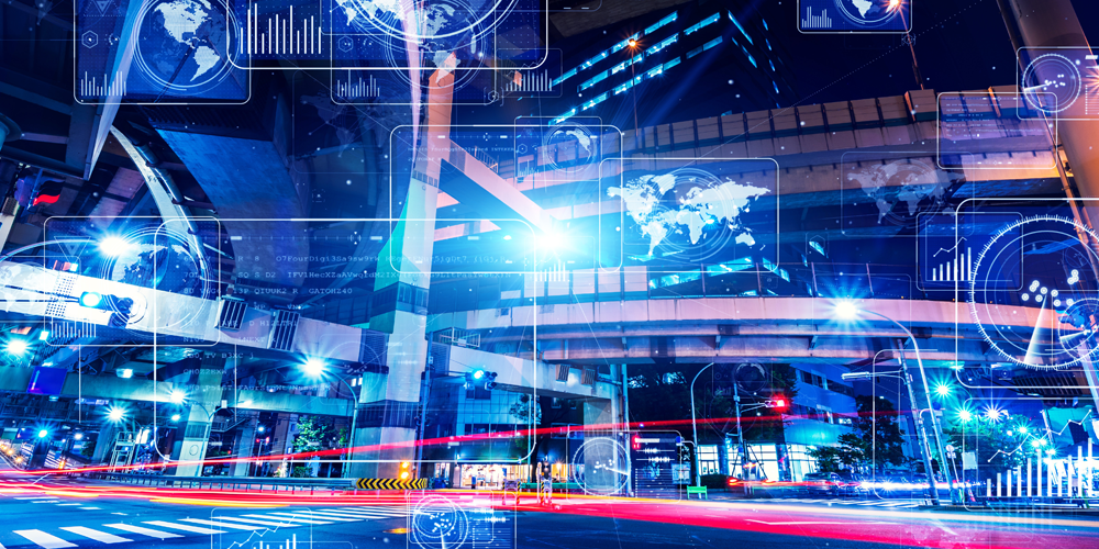 Night view of city with graphs