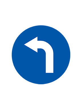 Icono que representa los giros a la izquierda prohibidos en la intersección principal, donde no se permiten movimientos a la izquierda desde ninguna o ambas carreteras principales y secundarias para mejorar el flujo de tráfico y reducir conflictos.