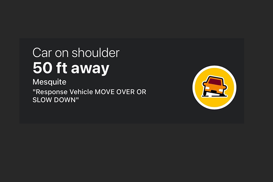 An example of an alert message in Mesquite, Texas, advising drivers to move over or slow down.