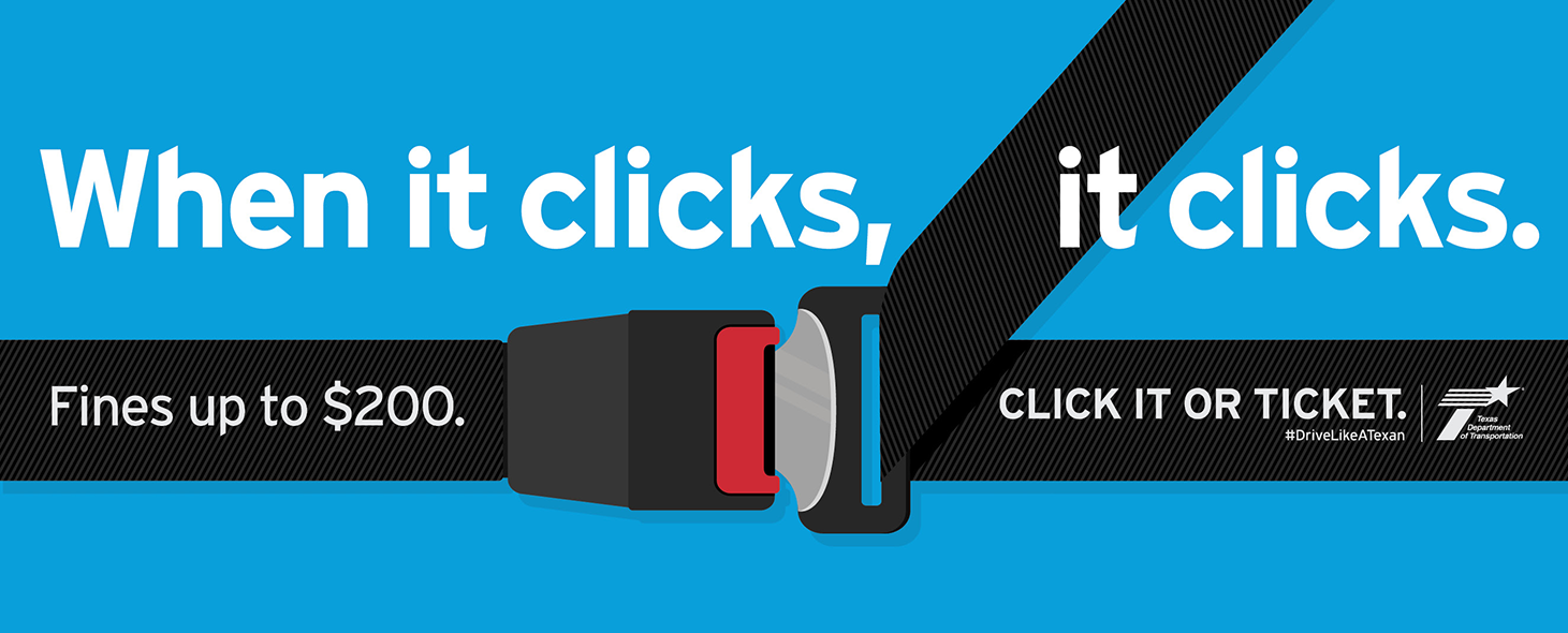 Coolest belt buckle in Texas. Fines up to $200. Click It or Ticket. #DriveLikeATexan