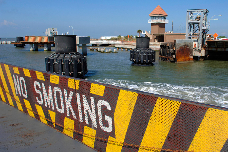Galveston ferry no smoking sign