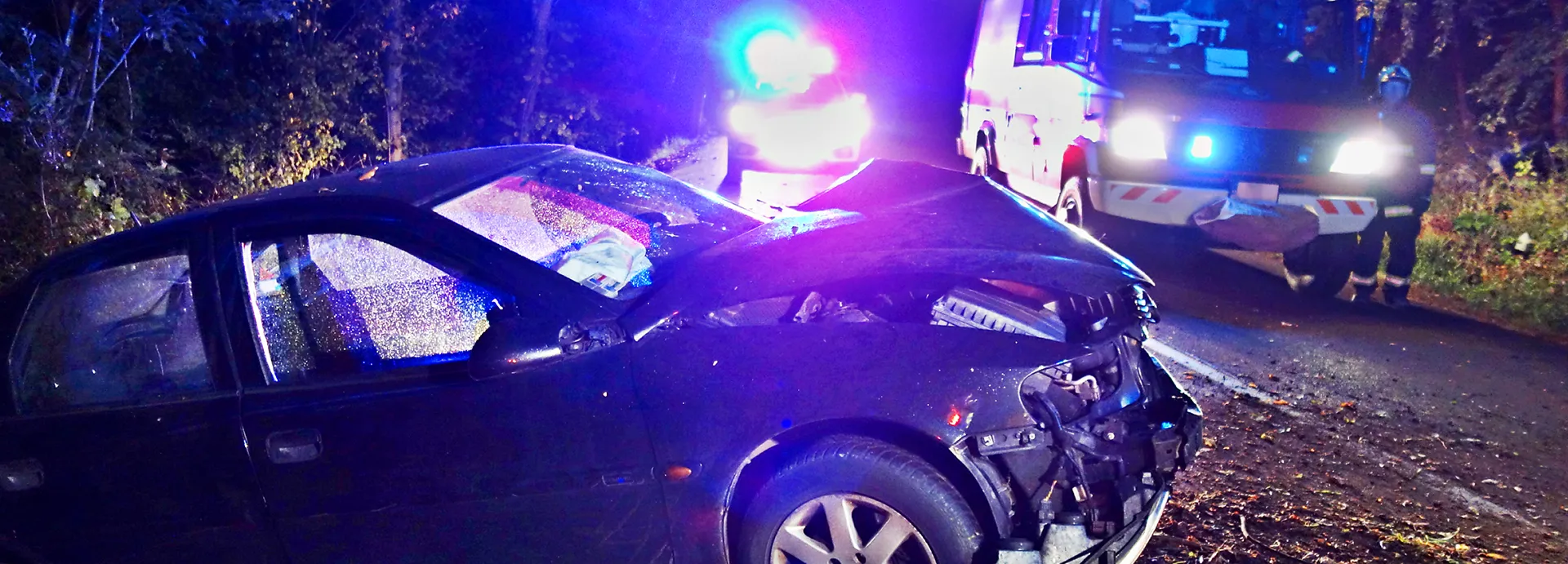 Vehicle crash night with first responders
