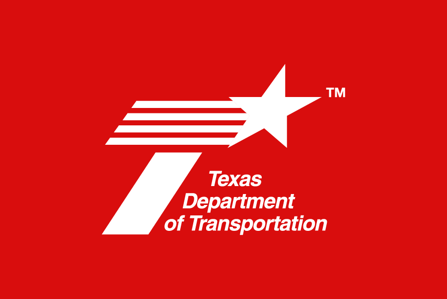Logotipo blanco de TxDOT en rojo