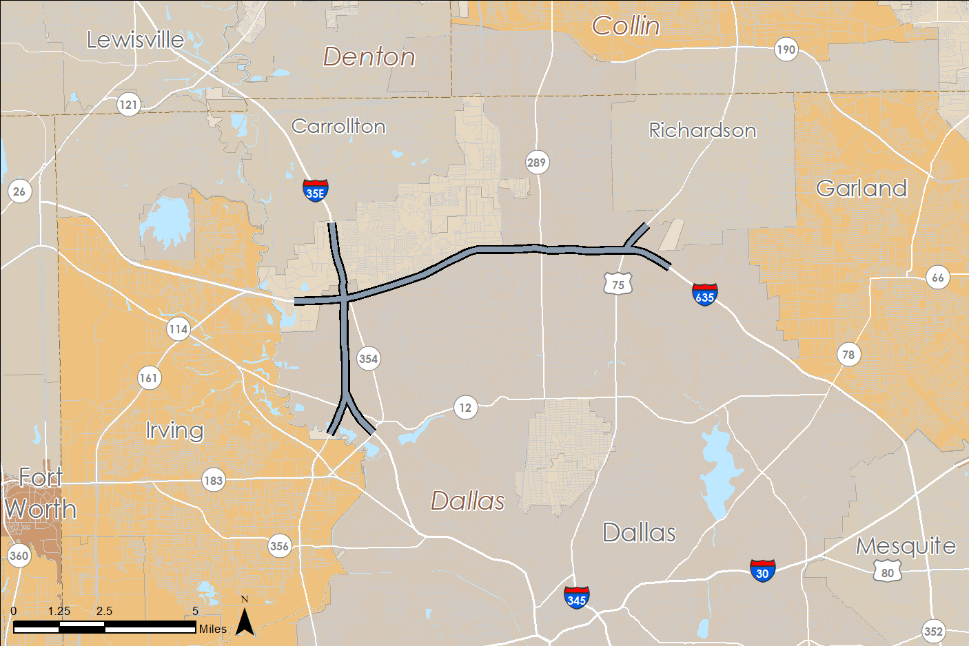 LBJ 635 Express Corridor map
