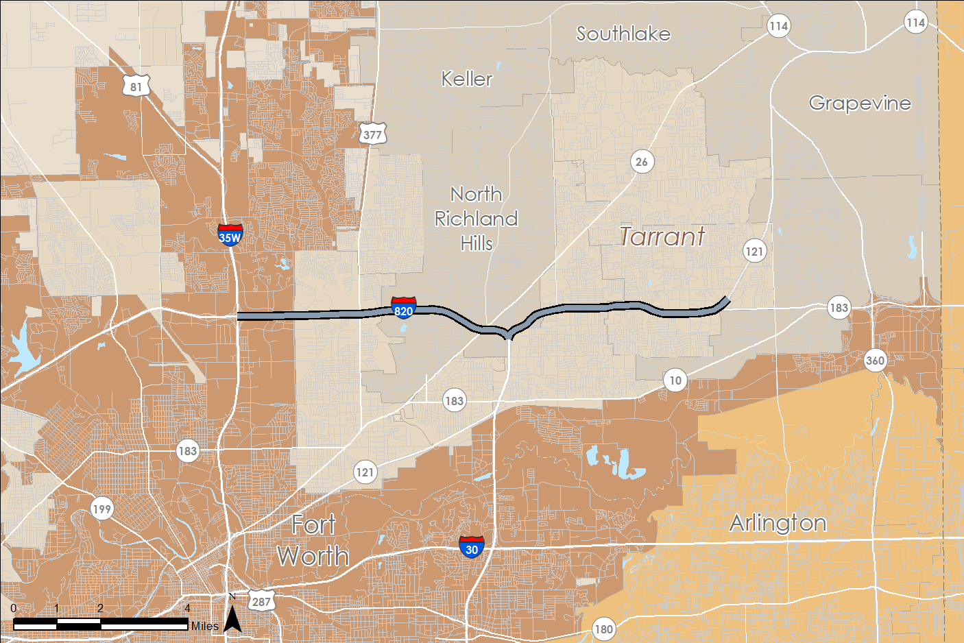 North Tarrant Express: I-820 and SH 121/183 Project (Segments 1 and 2W) map