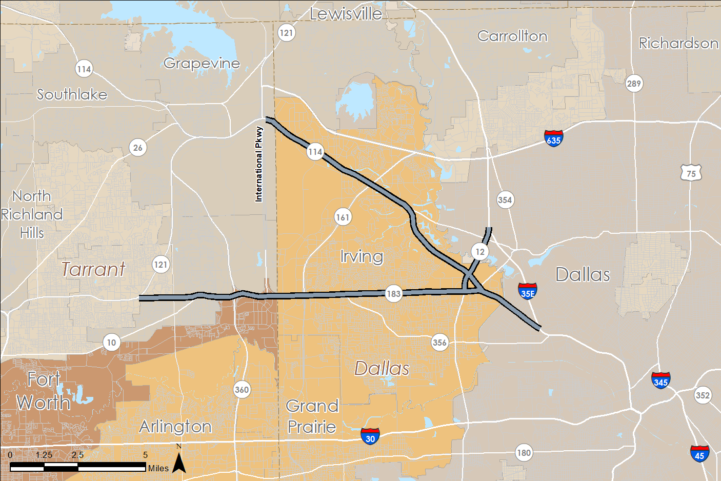 SH 183 Managed Lanes map