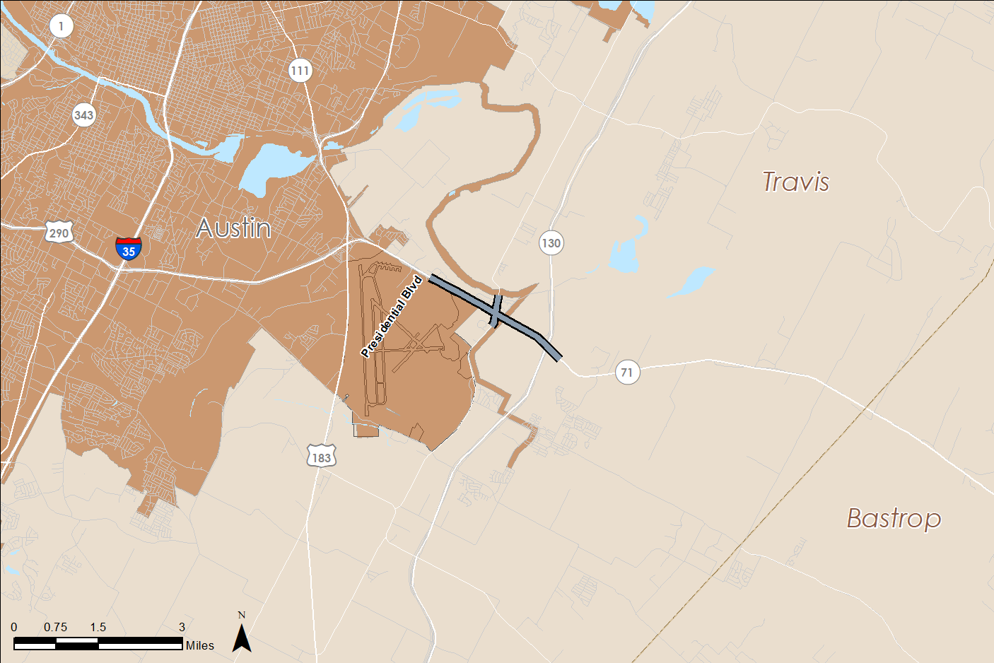 SH 71 Express Lanes map
