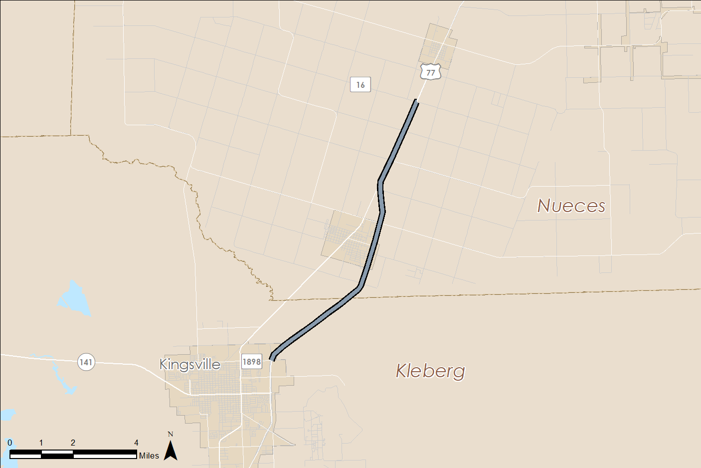 US 77 from Kingsville to Driscoll map