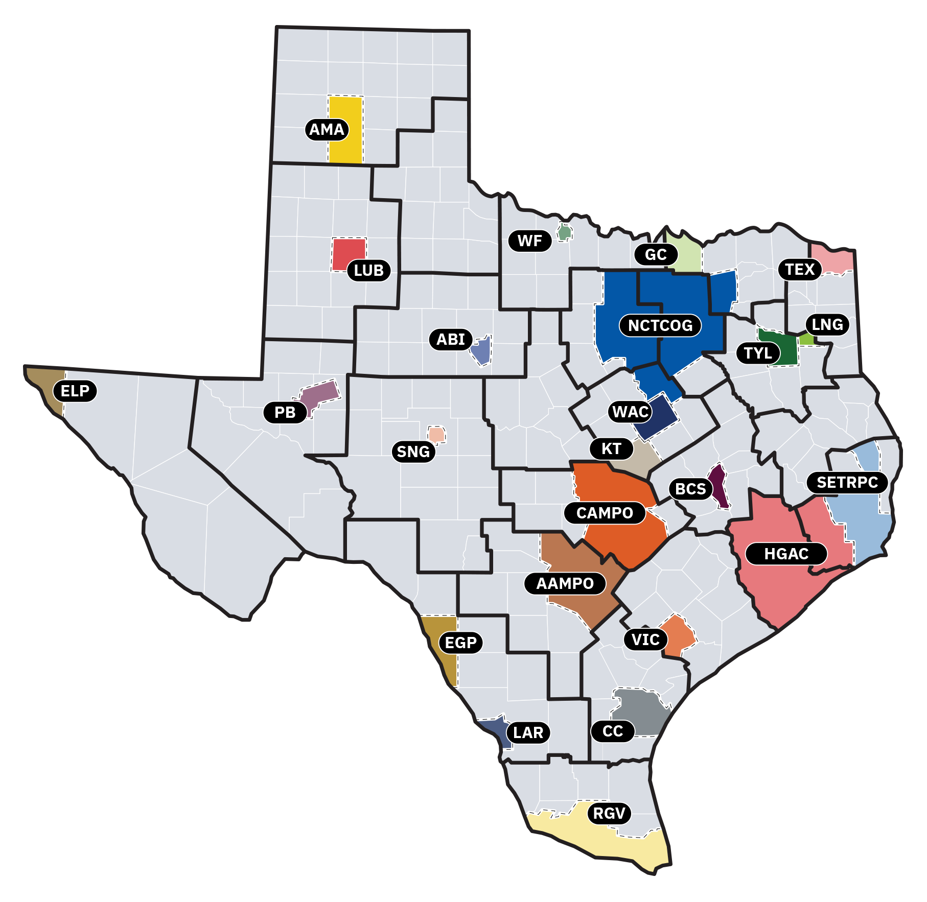 Texas county map for travel survey