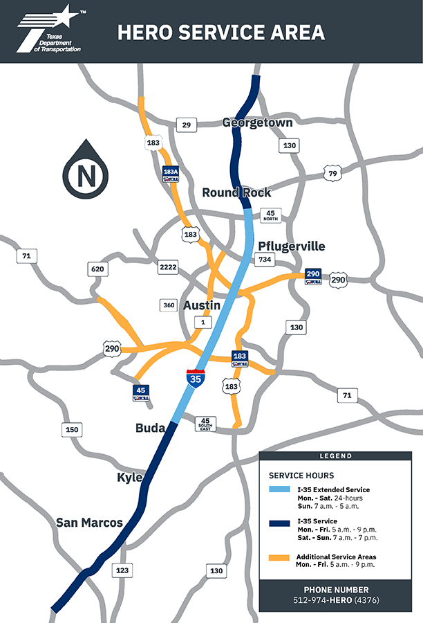 Mapa del área de servicio para el programa HERO del área de Austin