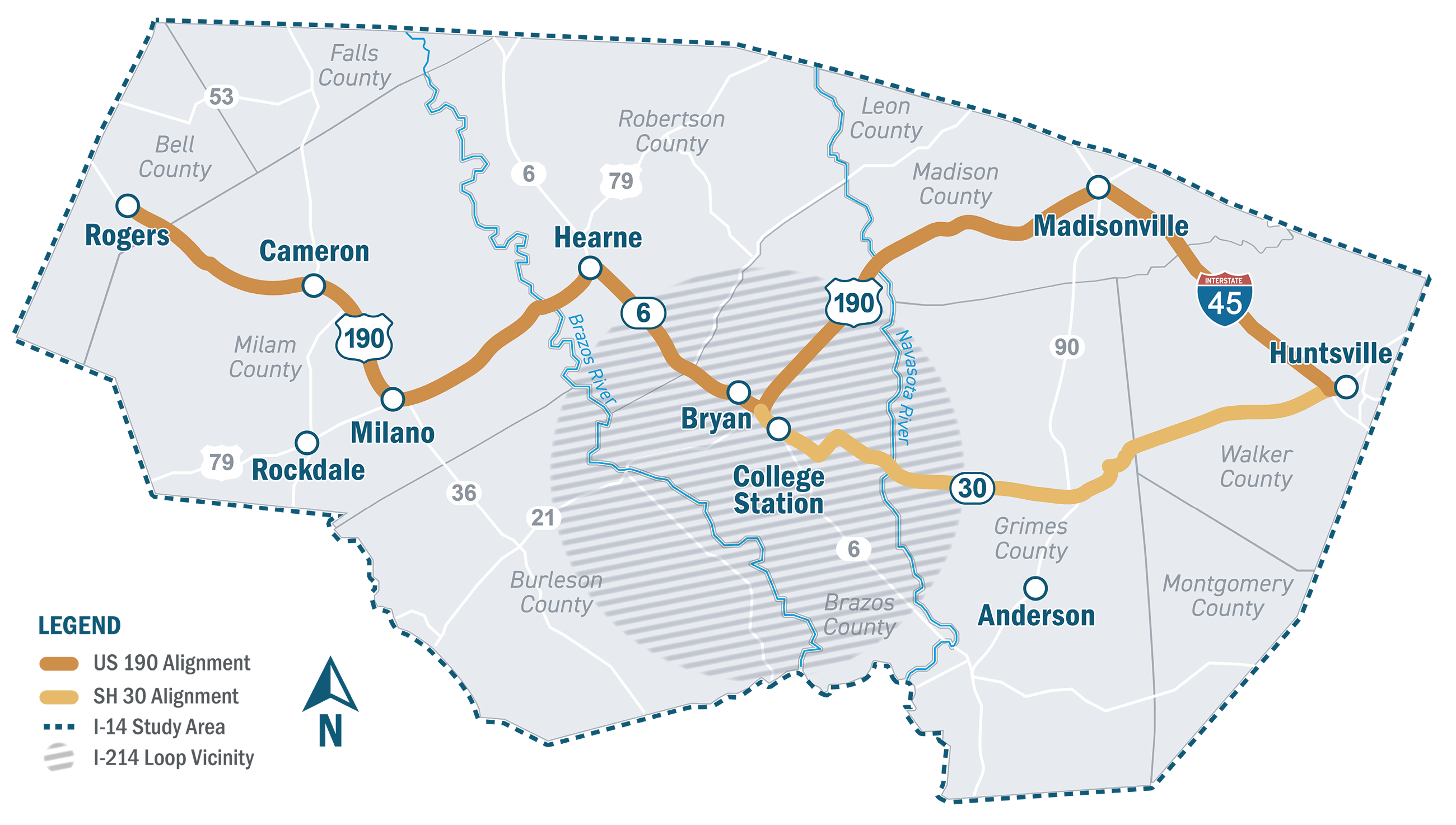 I-14 Central Texas Study Area Map