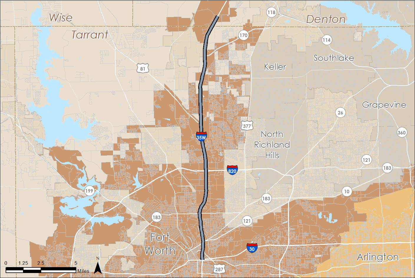 35W map north of Dallas