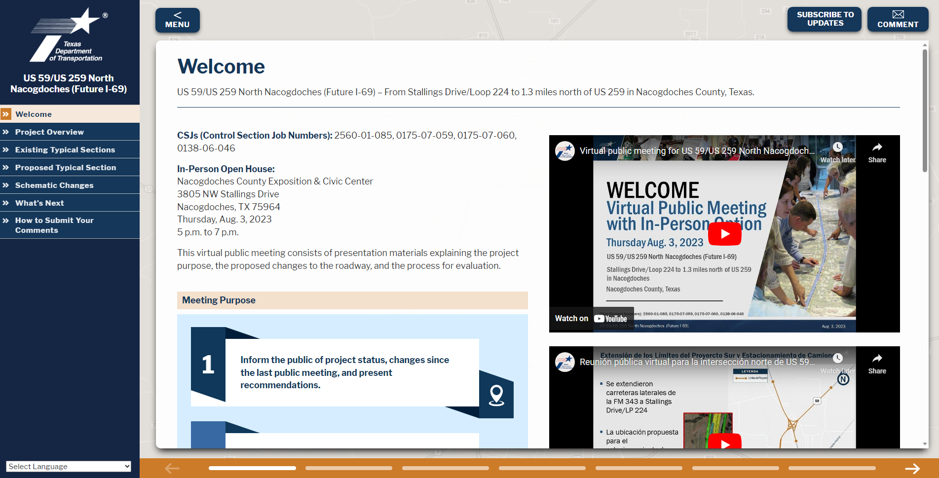 US 59/ US 259 North Nacogdoches (Future I-69) virtual public meeting details