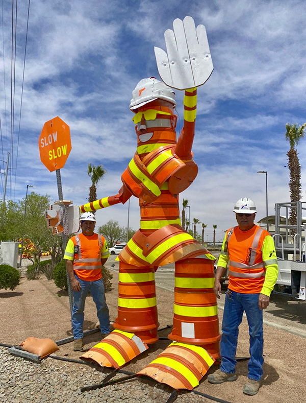 A TxDOT barrel creature in El Paso.