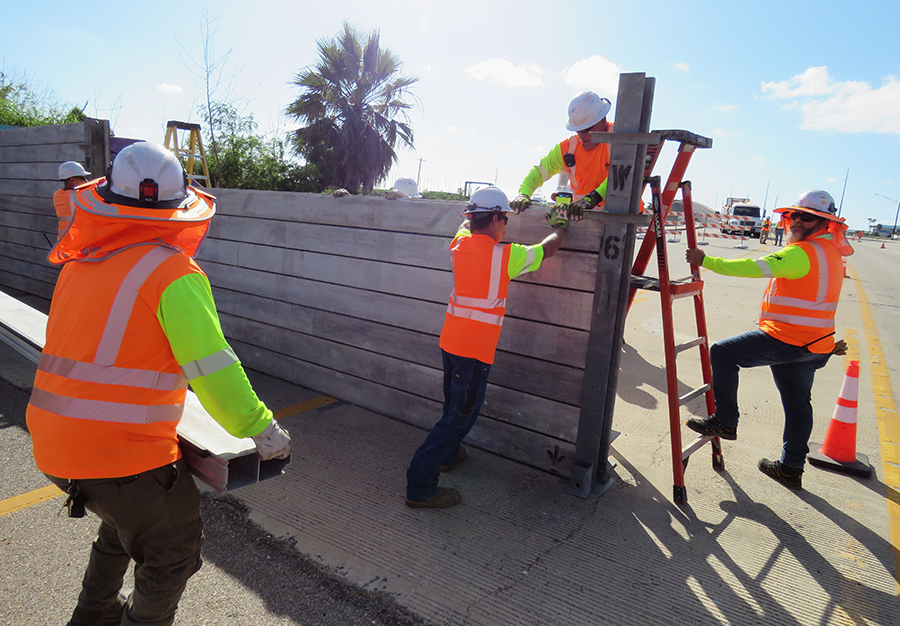 TxDOT Corpus Christi District practices installing flood panels for hurricane season.