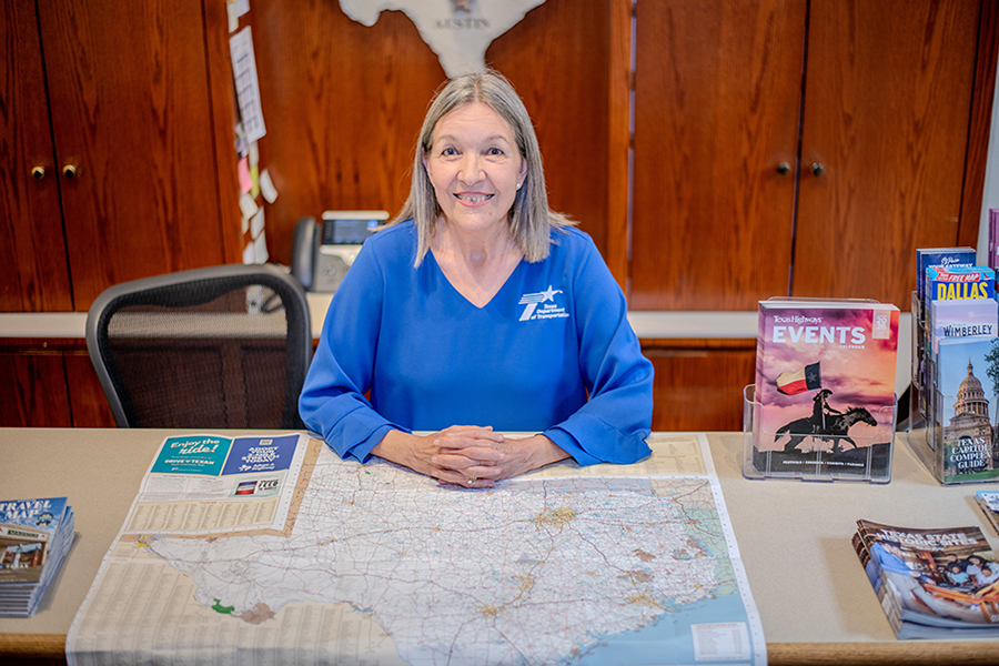 TxDOT travel counselor Mary Ulrich Jackson at the Austin Travel Information Center (TIC), which is located on the Capitol grounds. The site is one of 12 TICs available to support travelers across the state. Photo: Kelly E. Lindner