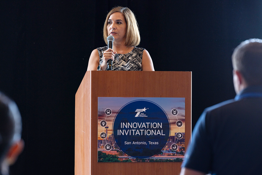 San Antonio Director of Transportation Cat Hernandez provides remarks at the welcome reception kicking off the Innovation Invitational conference.