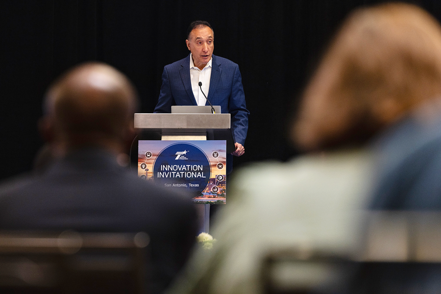 Former HUD Secretary Henry Cisneros provides opening remarks at the Innovation Invitational conference.