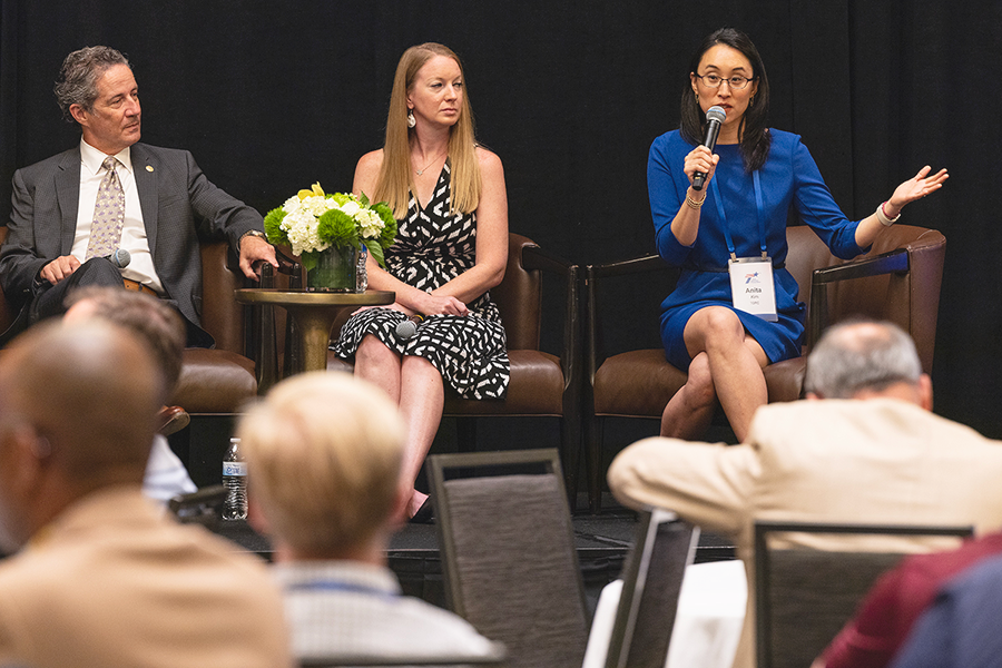 Texas Senator Kelly Hancock, Jennifer Harris from the US Dept of Commerce, and Anita Kim from Torc Robotics on a panel at the Innovation Invitational conference.