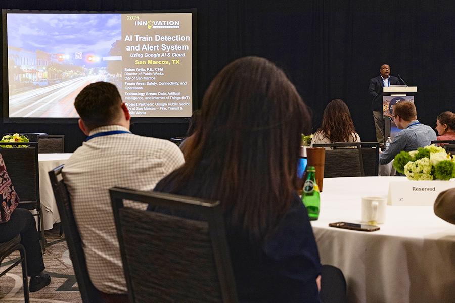 Team San Marcos pitches its presentation for the STAR awards at the Innovation Invitational conference, hosted by TxDOT and UT Center for Transportation Research (CTR).