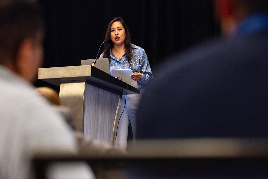 City of San Antonio Councilwoman Dr. Adriana Rocha Garcia provides opening remarks at the Innovation Invitational conference.
