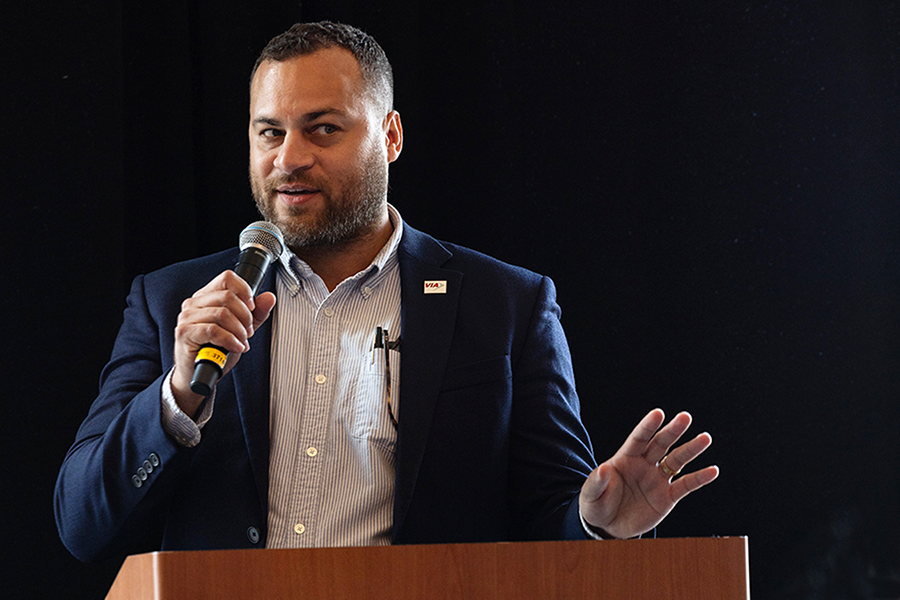 Vice President of Technology & Innovation, VIA Metropolitan Transit, Brian Dillard provides welcoming remarks at the Innovation Invitational conference.