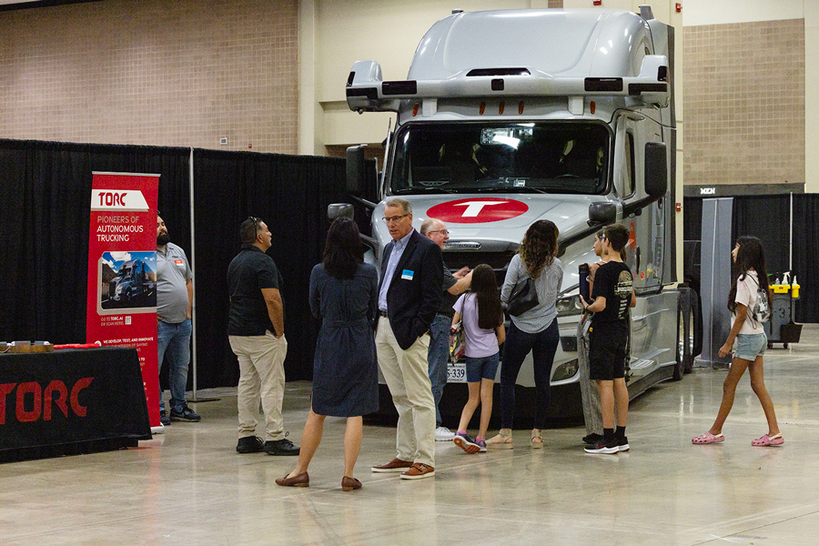 Middle and high school STEM students viewed an autonomous truck at the Tech Showcase.