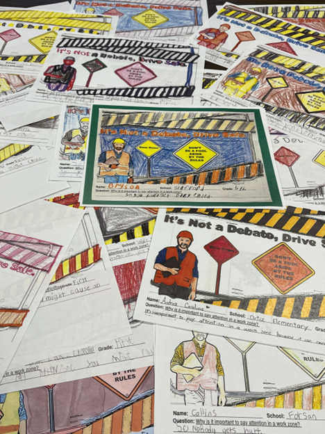 Work Zone Awareness contest entries Coloring book entries from Work Zone Awarenss campaign.