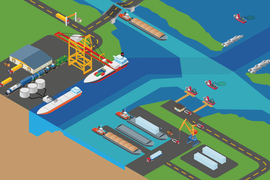 Ilustración del sistema portuario