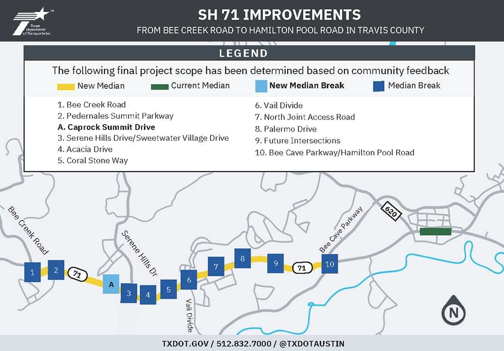 SH 71 improvements SH 71 improvements
From Bee Creek Road to Hamilton Pool Road in Travis County