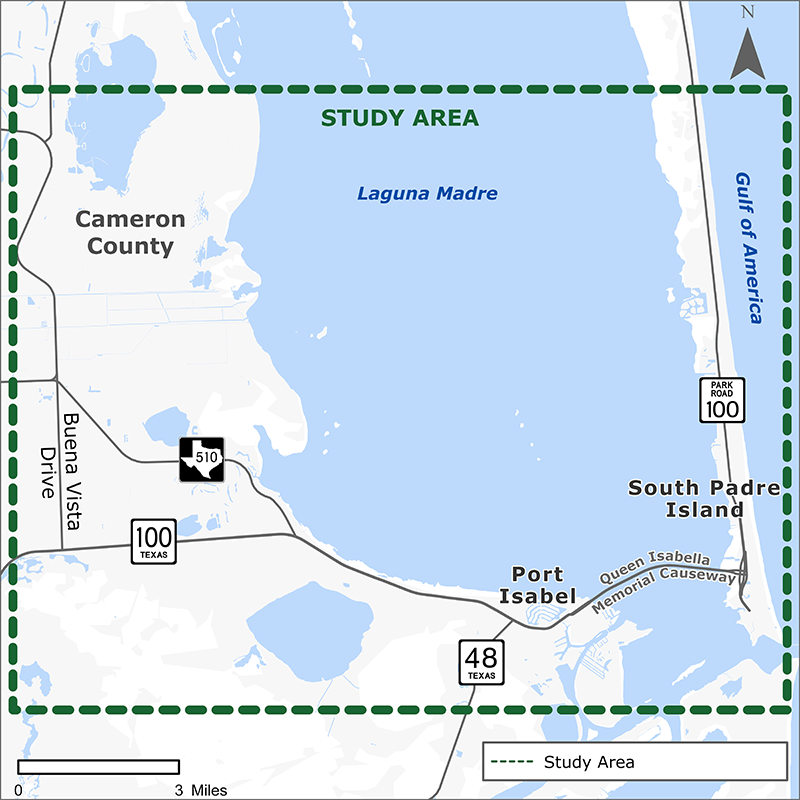 Study area map for the South Padre Island Second Access Project